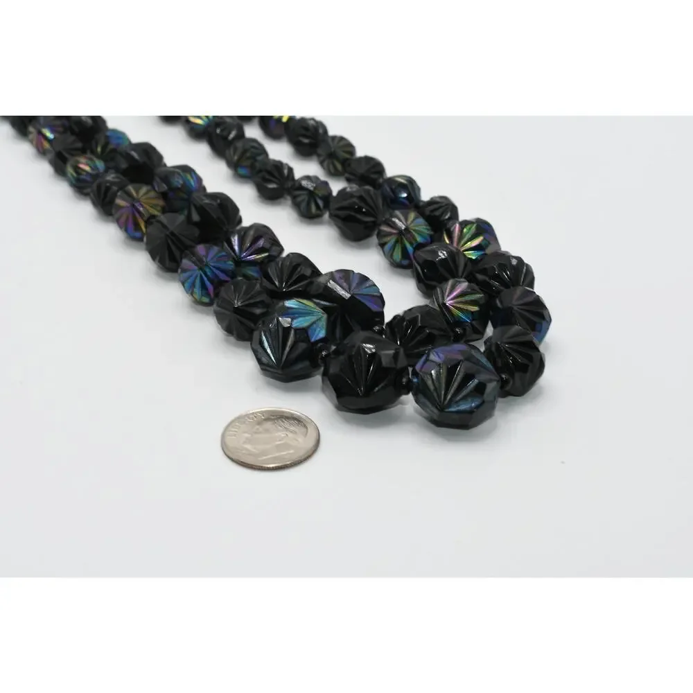 Vintage West Germany Black Iridescent Lucite Bead Necklace Double Strand